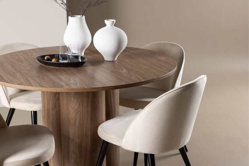 Spisegruppe Venture Home Olivia spisegruppe 110 cm rund med 4 Velvet-stoler Mocca/Beige/Svart - Møbler - Bord - Spisegrupper