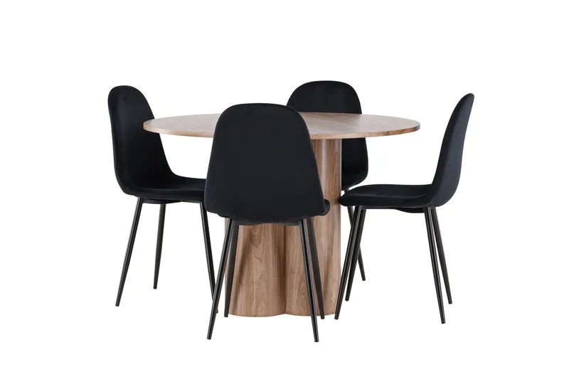 Spisegruppe Venture Home Olivia spisegruppe 110 cm rund med 4 Polar-stoler Mocca/Svart/Svart, undefined