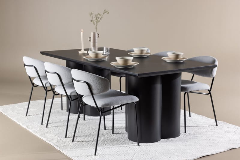 Spisegruppe Venture Home Olivia spisegruppe 210 cm rektangulær med 6 Chico-stoler Svart/Blå/Svart - Møbler - Bord - Spisegrupper