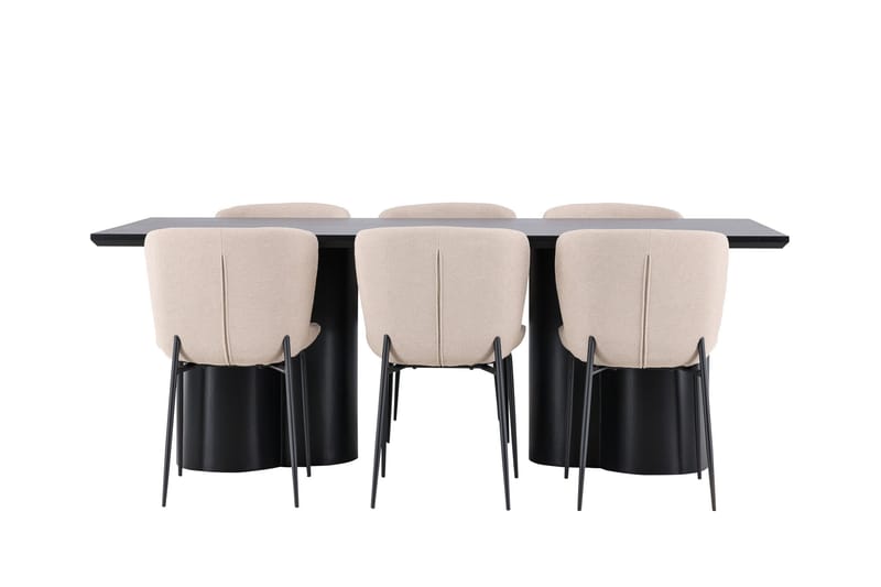 Spisegruppe Venture Home Olivia spisegruppe 210 cm rektangulær med 6 Modesto-stoler Svart/Beige/Svart - Møbler - Bord - Spisegrupper