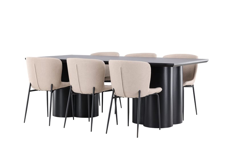 Spisegruppe Venture Home Olivia spisegruppe 210 cm rektangulær med 6 Modesto-stoler Svart/Beige/Svart - Møbler - Bord - Spisegrupper