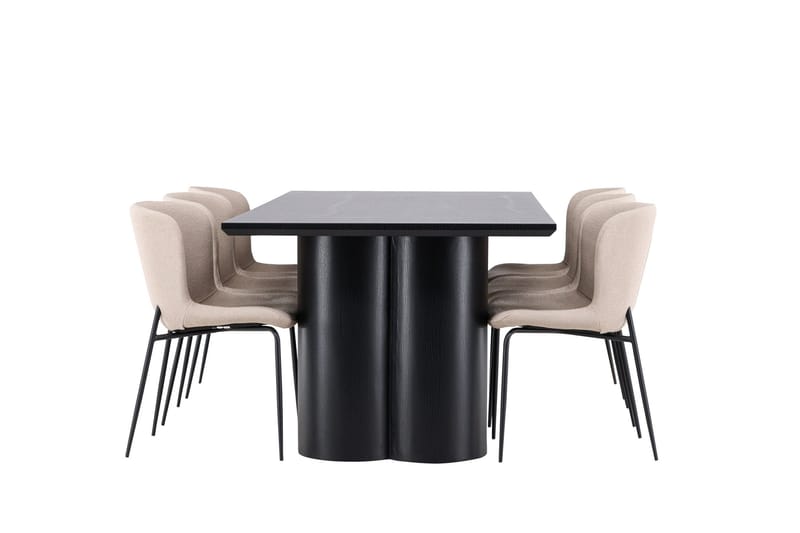 Spisegruppe Venture Home Olivia spisegruppe 210 cm rektangulær med 6 Modesto-stoler Svart/Beige/Svart - Møbler - Bord - Spisegrupper
