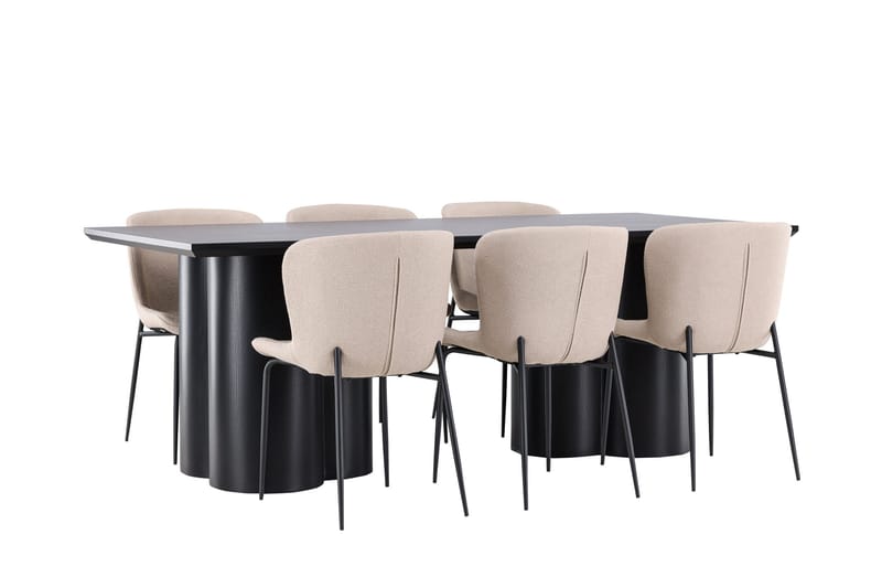 Spisegruppe Venture Home Olivia spisegruppe 210 cm rektangulær med 6 Modesto-stoler Svart/Beige/Svart - Møbler - Bord - Spisegrupper