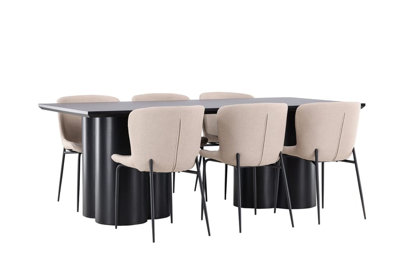 Spisegruppe Venture Home Olivia spisegruppe 210 cm rektangulær med 6 Modesto-stoler Svart/Beige/Svart - Møbler - Bord - Spisegrupper