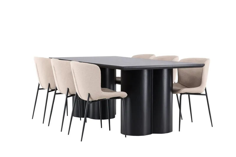 Spisegruppe Venture Home Olivia spisegruppe 210 cm rektangulær med 6 Modesto-stoler Svart/Beige/Svart, undefined