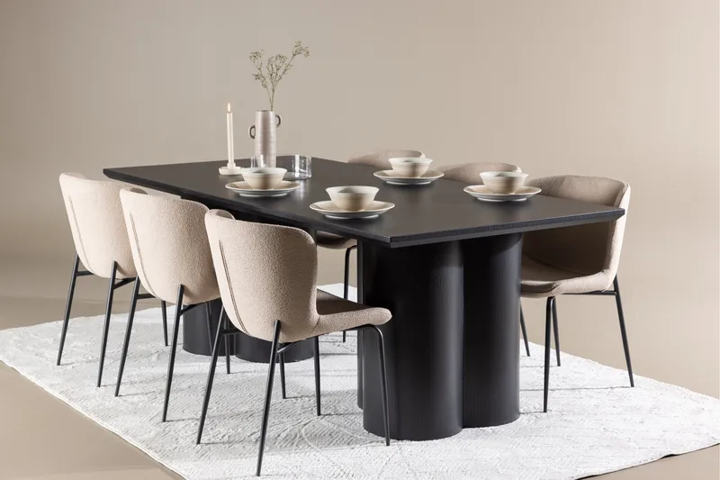 Spisegruppe Venture Home Olivia spisegruppe 210 cm rektangulær med 6 Modesto-stoler Svart/Beige/Svart - Møbler - Bord - Spisegrupper