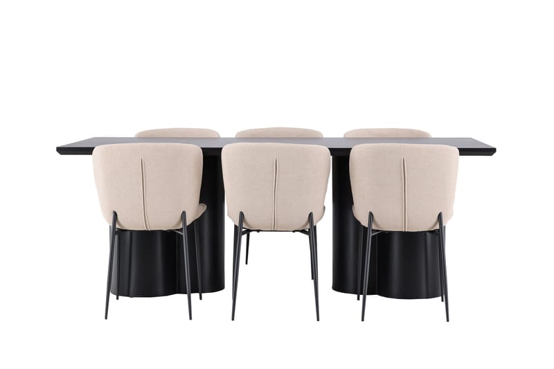 Spisegruppe Venture Home Olivia spisegruppe 210 cm rektangulær med 6 Modesto-stoler Svart/Beige/Svart - Møbler - Bord - Spisegrupper