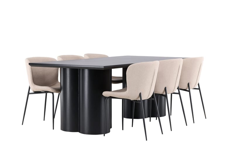 Spisegruppe Venture Home Olivia spisegruppe 210 cm rektangulær med 6 Modesto-stoler Svart/Beige/Svart - Møbler - Bord - Spisegrupper