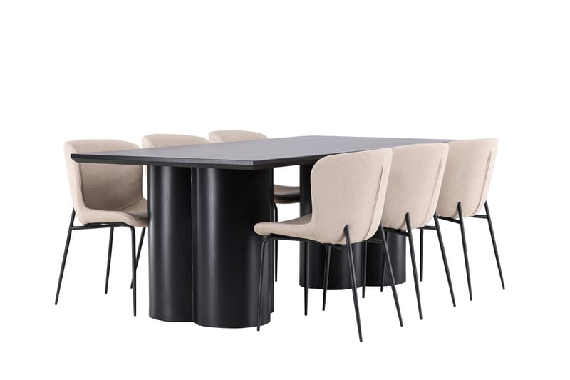 Spisegruppe Venture Home Olivia spisegruppe 210 cm rektangulær med 6 Modesto-stoler Svart/Beige/Svart - Møbler - Bord - Spisegrupper