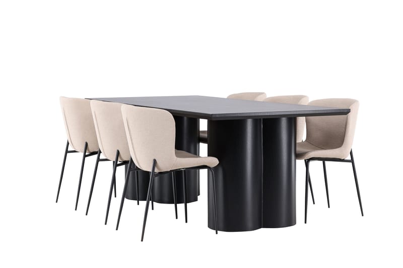 Spisegruppe Venture Home Olivia spisegruppe 210 cm rektangulær med 6 Modesto-stoler Svart/Beige/Svart - Møbler - Bord - Spisegrupper