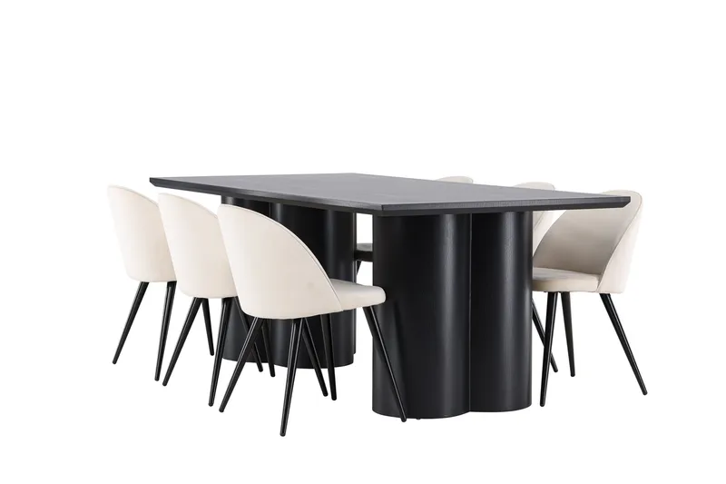 Spisegruppe Venture Home Olivia spisegruppe 210 cm rektangulær med 6 Velvet-stoler Svart/Beige/Svart, undefined