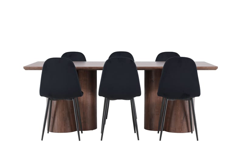 Spisegruppe Venture Home Olivia spisegruppe 210 cm rektangulær med 6 Polar-stoler Mocca/Svart/Svart - Møbler - Bord - Spisegrupper