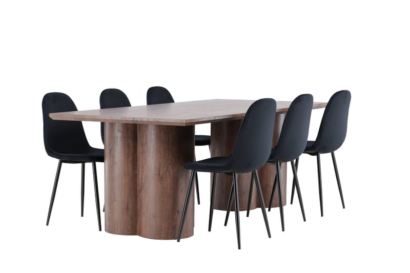 Spisegruppe Venture Home Olivia spisegruppe 210 cm rektangulær med 6 Polar-stoler Mocca/Svart/Svart - Møbler - Bord - Spisegrupper