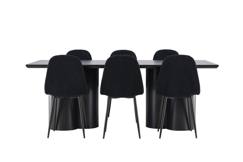 Spisegruppe Venture Home Olivia spisegruppe 210 cm rektangulær med 6 Polar-stoler Svart/Svart/Svart - Møbler - Bord - Spisegrupper