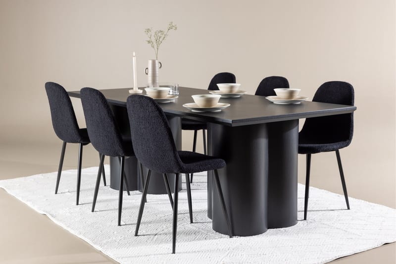 Spisegruppe Venture Home Olivia spisegruppe 210 cm rektangulær med 6 Polar-stoler Svart/Svart/Svart - Møbler - Bord - Spisegrupper