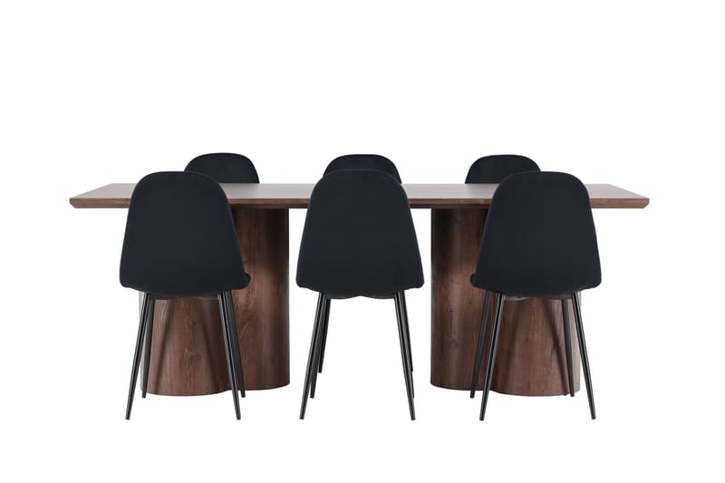 Spisegruppe Venture Home Olivia spisegruppe 210 cm rektangulær med 6 Polar-stoler Mocca/Svart/Svart - Møbler - Bord - Spisegrupper