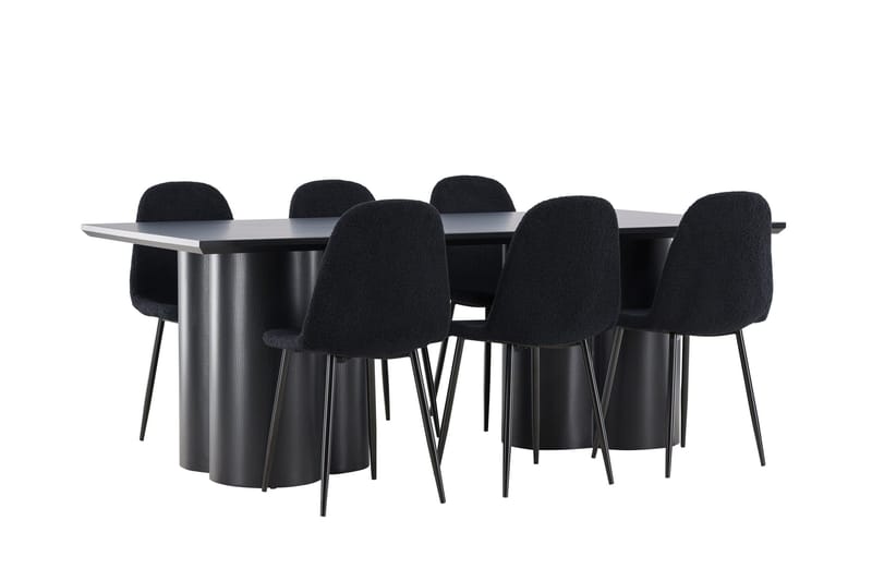 Spisegruppe Venture Home Olivia spisegruppe 210 cm rektangulær med 6 Polar-stoler Svart/Svart/Svart - Møbler - Bord - Spisegrupper