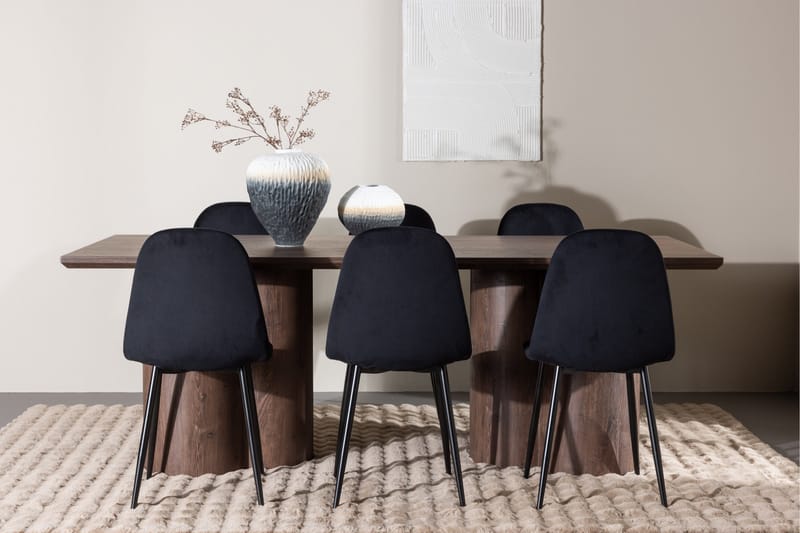 Spisegruppe Venture Home Olivia spisegruppe 210 cm rektangulær med 6 Polar-stoler Mocca/Svart/Svart - Møbler - Bord - Spisegrupper