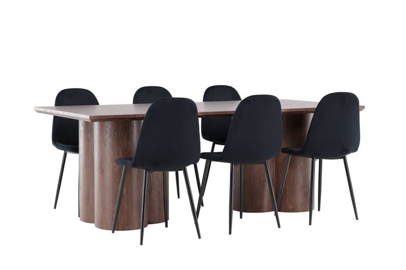 Spisegruppe Venture Home Olivia spisegruppe 210 cm rektangulær med 6 Polar-stoler Mocca/Svart/Svart - Møbler - Bord - Spisegrupper