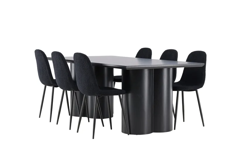 Spisegruppe Venture Home Olivia spisegruppe 210 cm rektangulær med 6 Polar-stoler Svart/Svart/Svart, undefined