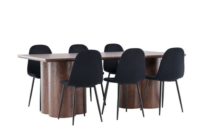 Spisegruppe Venture Home Olivia spisegruppe 210 cm rektangulær med 6 Polar-stoler Mocca/Svart/Svart - Møbler - Bord - Spisegrupper