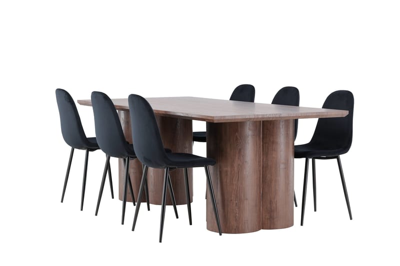 Spisegruppe Venture Home Olivia spisegruppe 210 cm rektangulær med 6 Polar-stoler Mocca/Svart/Svart - Møbler - Bord - Spisegrupper