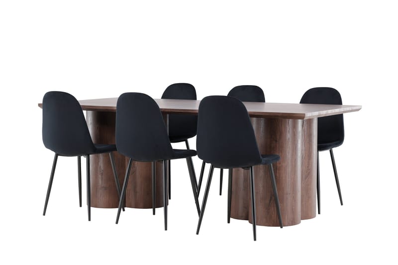 Spisegruppe Venture Home Olivia spisegruppe 210 cm rektangulær med 6 Polar-stoler Mocca/Svart/Svart - Møbler - Bord - Spisegrupper