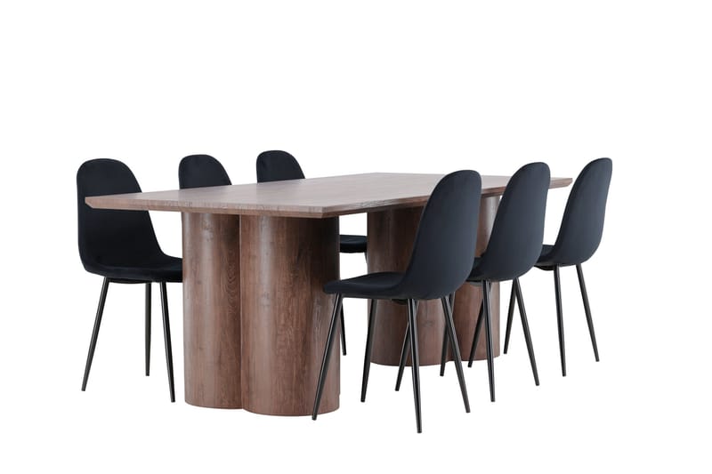 Spisegruppe Venture Home Olivia spisegruppe 210 cm rektangulær med 6 Polar-stoler Mocca/Svart/Svart - Møbler - Bord - Spisegrupper