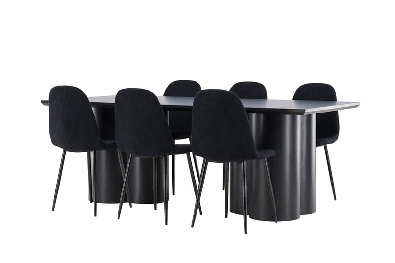 Spisegruppe Venture Home Olivia spisegruppe 210 cm rektangulær med 6 Polar-stoler Svart/Svart/Svart - Møbler - Bord - Spisegrupper
