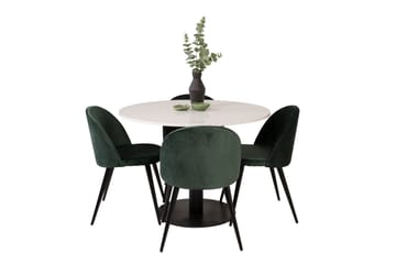 Spisegruppe Venture Home Razzia spisegruppe 106 cm rund med 4 Velvet-stoler Svart/Grønn - Møbler - Bord - Spisegrupper