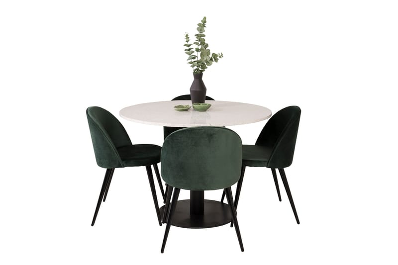 Spisegruppe Venture Home Razzia spisegruppe 106 cm rund med 4 Velvet-stoler Svart/Grønn - Møbler - Bord - Spisegrupper