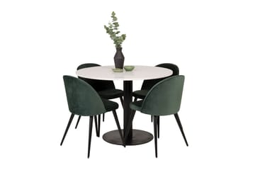 Spisegruppe Venture Home Razzia spisegruppe 106 cm rund med 4 Velvet-stoler Svart/Grønn - Møbler - Bord - Spisegrupper