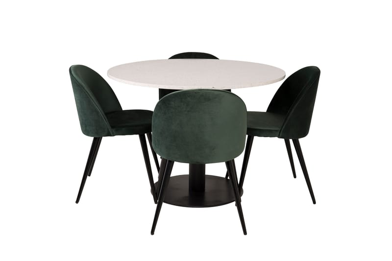 Spisegruppe Venture Home Razzia spisegruppe 106 cm rund med 4 Velvet-stoler Svart/Grønn