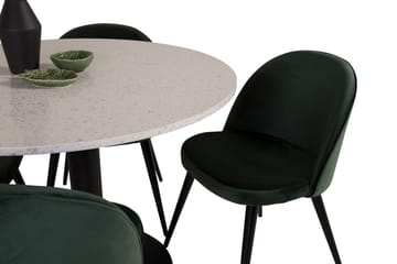 Spisegruppe Venture Home Razzia spisegruppe 106 cm rund med 4 Velvet-stoler Svart/Grønn - Møbler - Bord - Spisegrupper