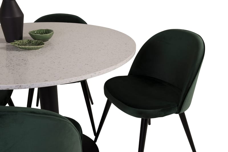 Spisegruppe Venture Home Razzia spisegruppe 106 cm rund med 4 Velvet-stoler Svart/Grønn - Møbler - Bord - Spisegrupper