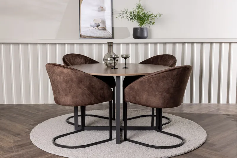 Spisegruppe Venture Home Silar spisegruppe 120 cm rund med 4 Evening-stoler Valnøtt - Møbler - Bord - Spisegrupper