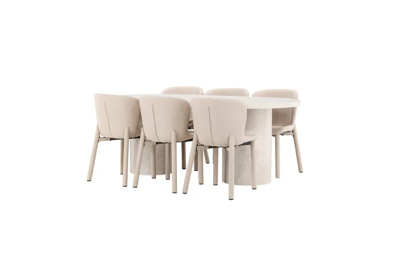 Spisegruppe Venture Home Spisegruppe Venture Home Narvik 100x200 cm beige med 6 stk Astoria-stoler beige Beige - Møbler - Bord - Spisegrupper