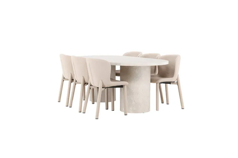 Spisegruppe Venture Home Spisegruppe Venture Home Narvik 100x200 cm beige med 6 stk Astoria-stoler beige Beige - Møbler - Bord - Spisegrupper
