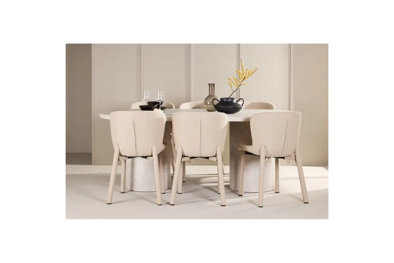 Spisegruppe Venture Home Spisegruppe Venture Home Narvik 100x200 cm beige med 6 stk Astoria-stoler beige Beige - Møbler - Bord - Spisegrupper