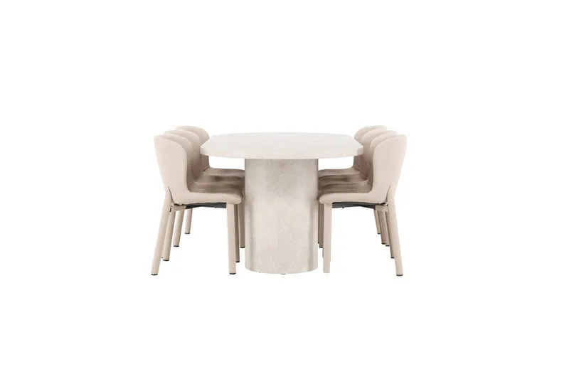Spisegruppe Venture Home Spisegruppe Venture Home Narvik 100x200 cm beige med 6 stk Astoria-stoler beige Beige - Møbler - Bord - Spisegrupper