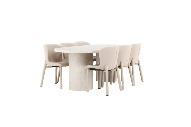 Spisegruppe Venture Home Spisegruppe Venture Home Narvik 100x200 cm beige med 6 stk Astoria-stoler beige Beige - Møbler - Bord - Spisegrupper