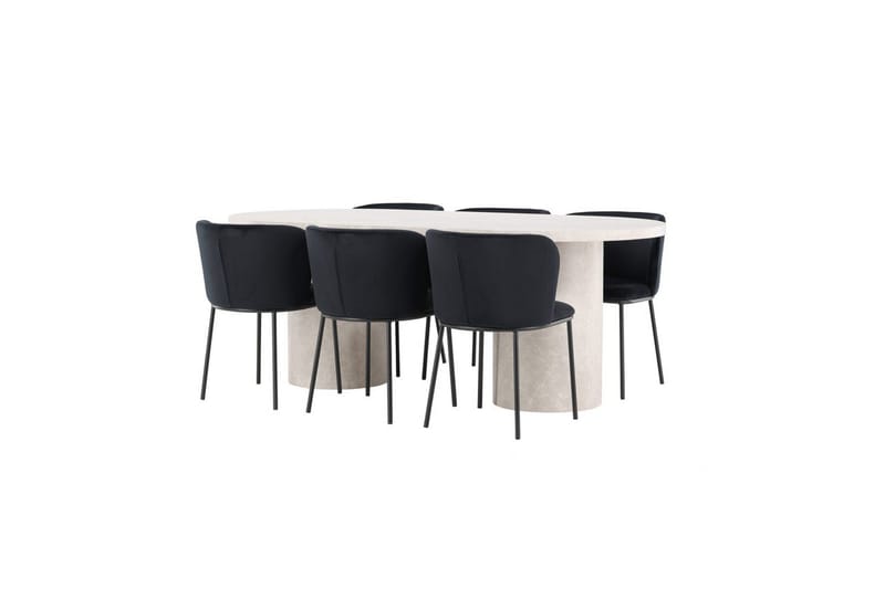 Spisegruppe Venture Home Spisegruppe Venture Home Narvik 100x200 cm beige med 6 stk Edina-stoler svart Beige - Møbler - Bord - Spisegrupper