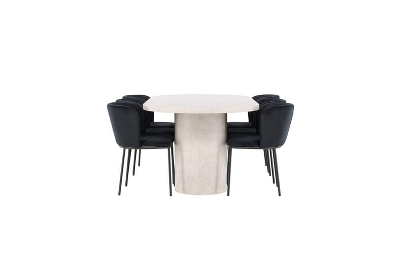 Spisegruppe Venture Home Spisegruppe Venture Home Narvik 100x200 cm beige med 6 stk Edina-stoler svart Beige - Møbler - Bord - Spisegrupper