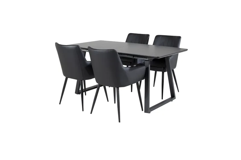 Spisegruppe Venture Home Zarzosa uttrekkbar spisegruppe 160 cm rektangulær med 4 Caspien-stoler Svart - Møbler - Bord - Spisegrupper