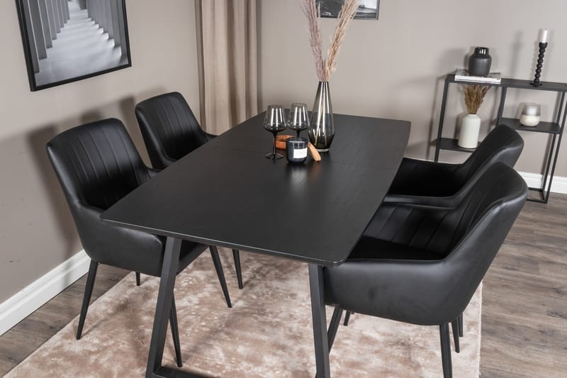 Spisegruppe Venture Home Zarzosa uttrekkbar spisegruppe 160 cm rektangulær med 4 Caspien-stoler Svart - Møbler - Bord - Spisegrupper