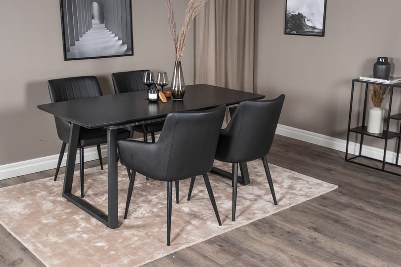 Spisegruppe Venture Home Zarzosa uttrekkbar spisegruppe 160 cm rektangulær med 4 Caspien-stoler Svart - Møbler - Bord - Spisegrupper