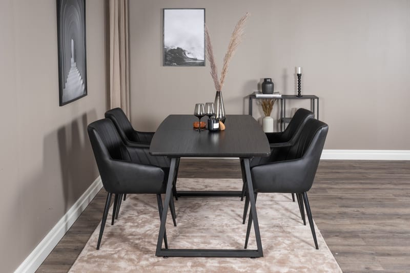 Spisegruppe Venture Home Zarzosa uttrekkbar spisegruppe 160 cm rektangulær med 4 Caspien-stoler Svart - Møbler - Bord - Spisegrupper