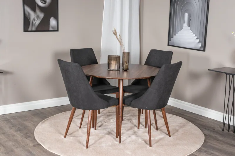 Spisegruppe Venture Home Plaza spisegruppe 100 cm rund med 4 Leone-stoler Svart/Natur - Møbler - Bord - Spisegrupper
