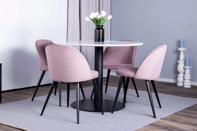 Admira spisebord med 4 Valeri Spisestoler - Rosa Cordfløyel, undefined