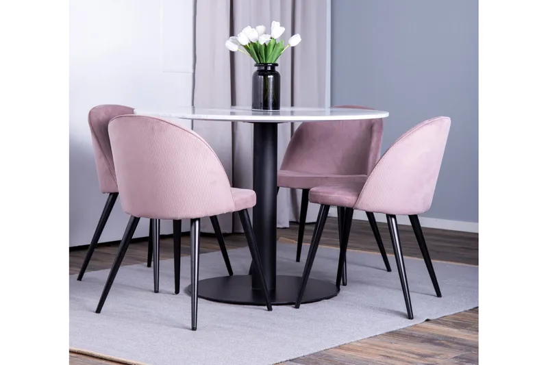 Admira spisebord med 4 Valeri Spisestoler - Rosa Cordfløyel - Møbler - Bord - Spisegrupper